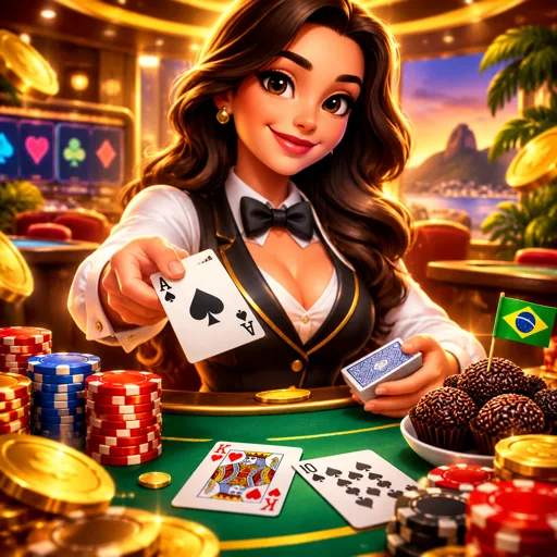 Mesa de blackjack clássico com cartas viradas e fichas empilhadas