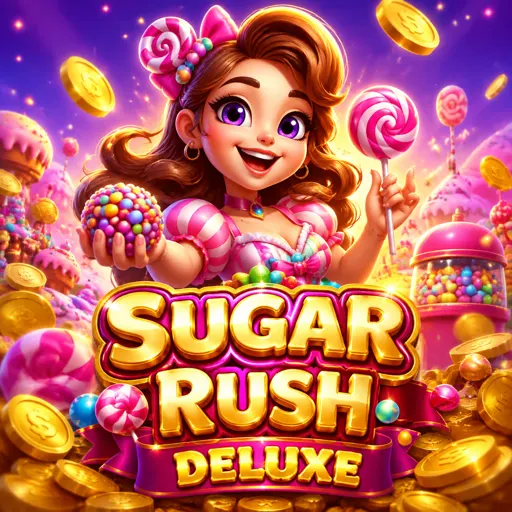 Capa do slot Sugar Rush com gummi bears e nebulosa rosa